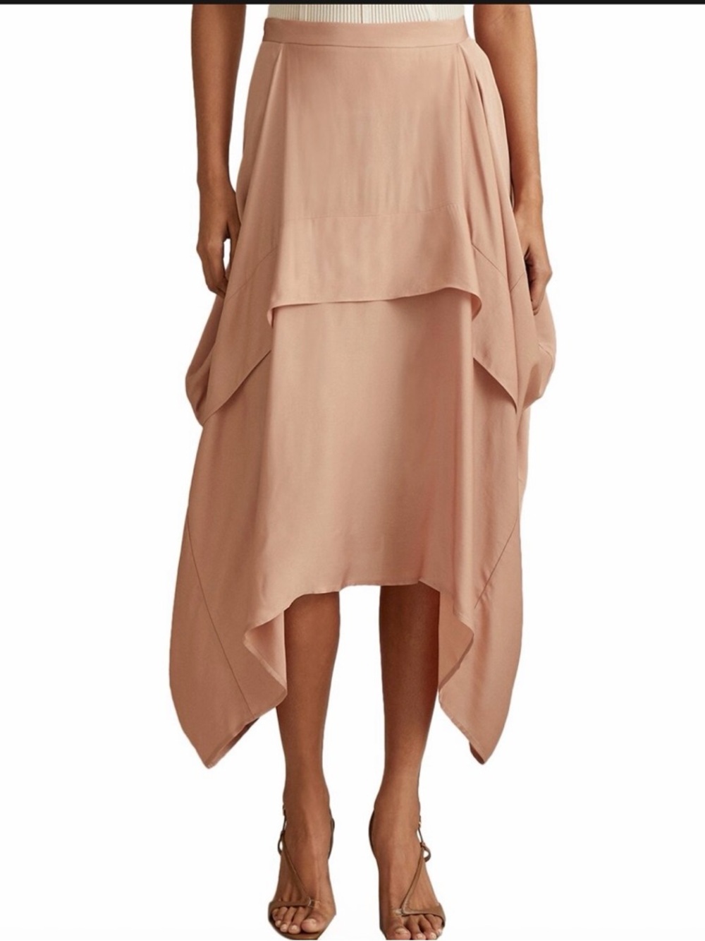 NWT Reiss Blush-Neutral Asymmetrical Layered Midi Skirt